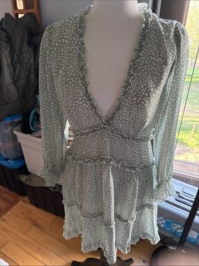 Sage Green Ruffle Tiered Wrap Dress